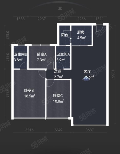 盈彩美地3室2厅2卫106.84㎡南北83万