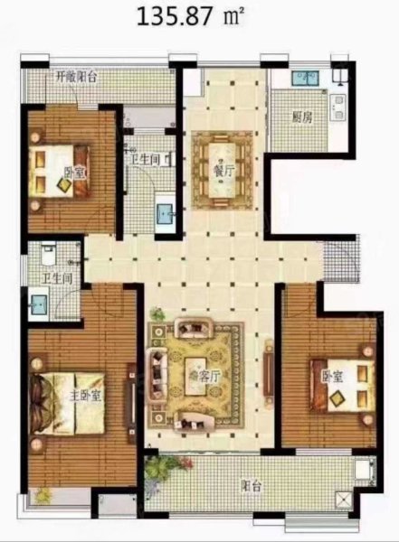 财富公馆3室2厅1卫133.34㎡南北59万