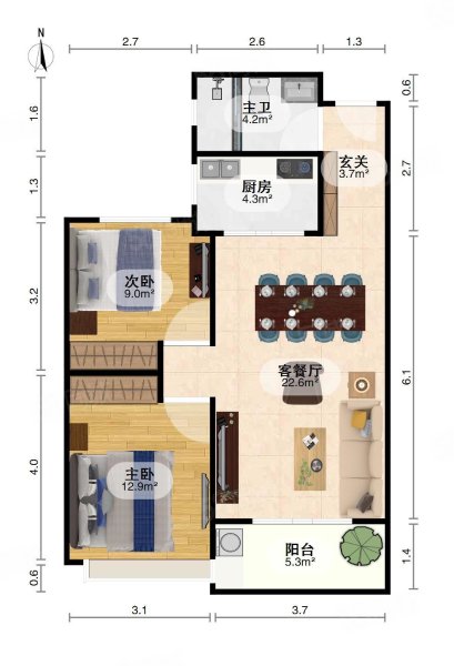 保利新武昌2室2厅1卫77.14㎡南132万