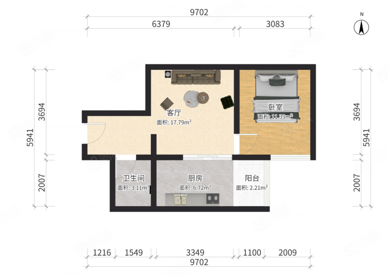 建设部大院1室1厅1卫53.02㎡东南690万