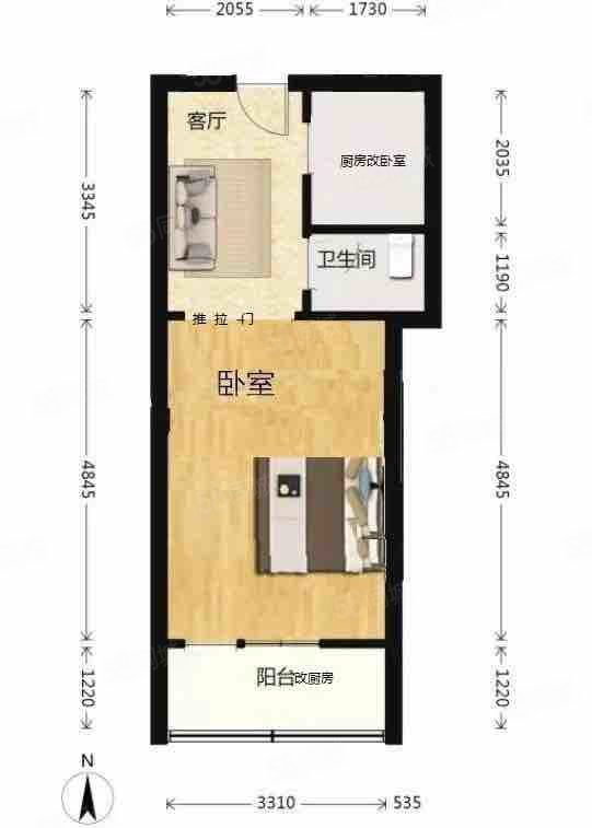 新艺路小区1室1厅1卫41.37㎡南37万