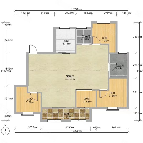 悦隽时代3室2厅2卫135.67㎡南北99万