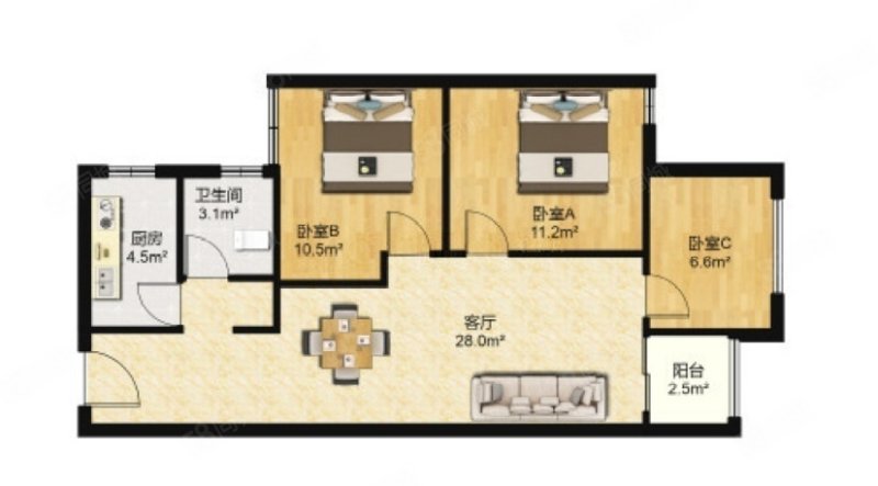 柏庄观邸3室2厅1卫91.54㎡南北80万