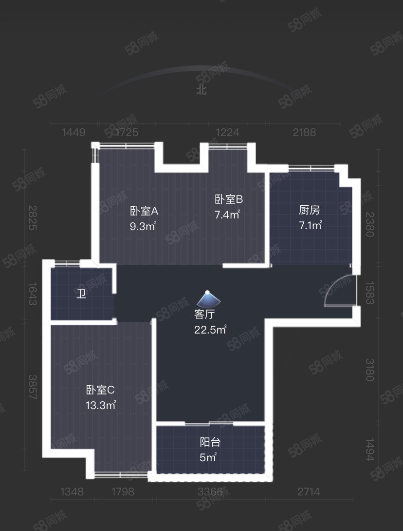 洋江水岸3室2厅1卫95㎡南北195万