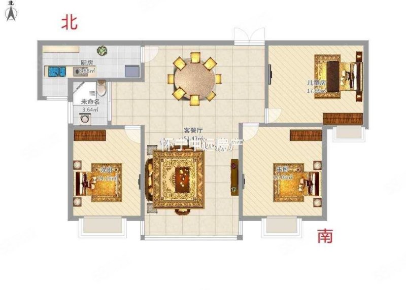 成韵府3室2厅1卫111㎡南北87万