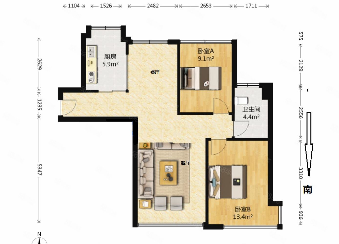 【10图】海教园仁恒,两室中的户型,价格合适,看房随时,仁恒滨河湾