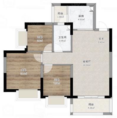 恒大山水郡3室2厅1卫86.6㎡南78万