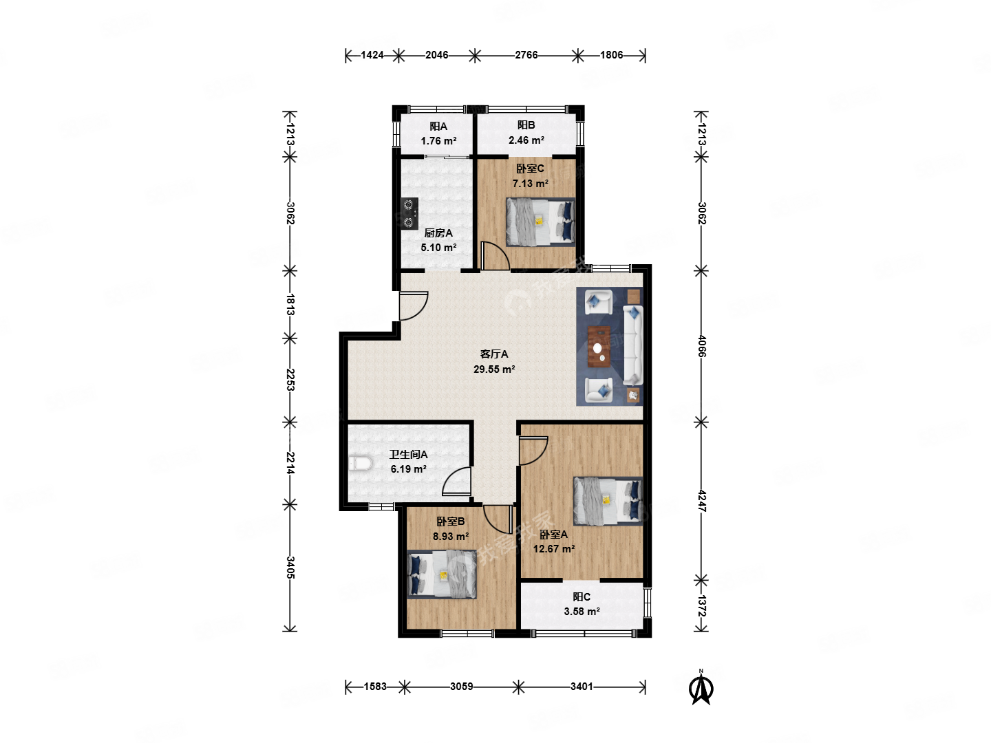 芍藥居4號院3室1廳1衛(wèi)99.57㎡南北620萬