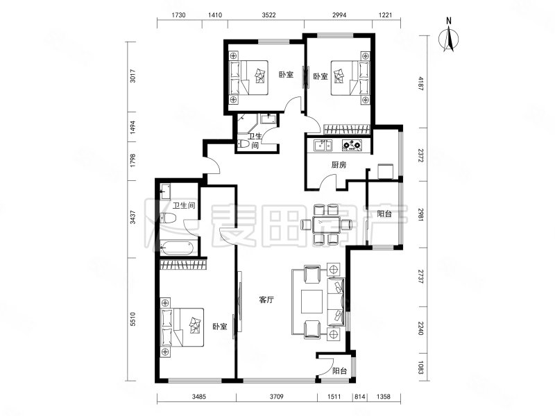 新纪元家园3室2厅2卫163.3㎡南北2800万