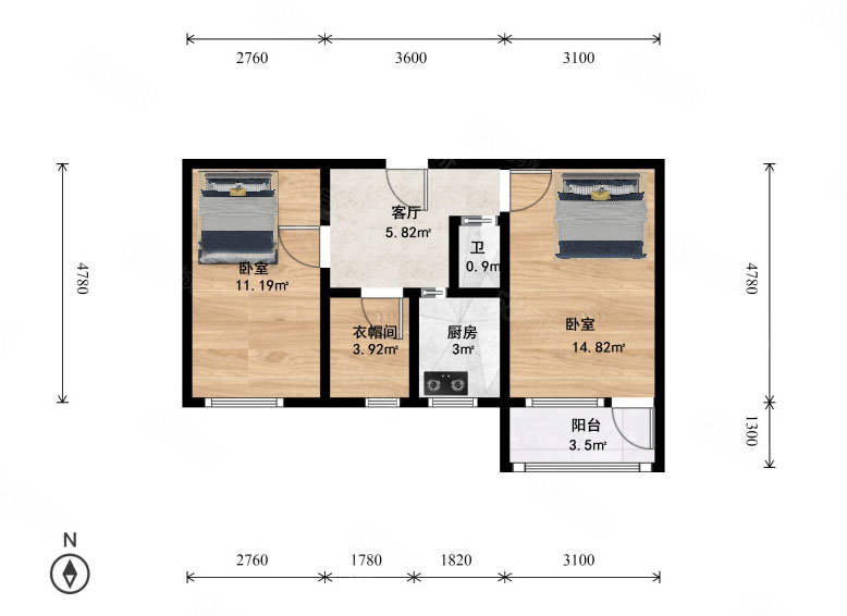 马神庙一号院2室1厅1卫55.5㎡南565万