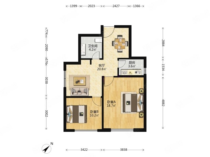 沸城2室1厅1卫85㎡南329万