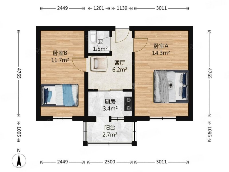 地坛北里小区2室1厅1卫52.67㎡南665万