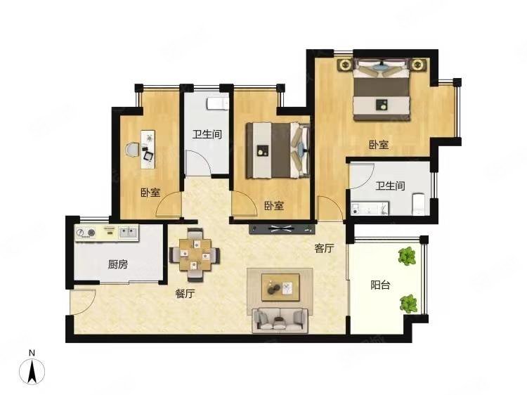 和昌众筑中央松湖3室2厅2卫93.86㎡南168万