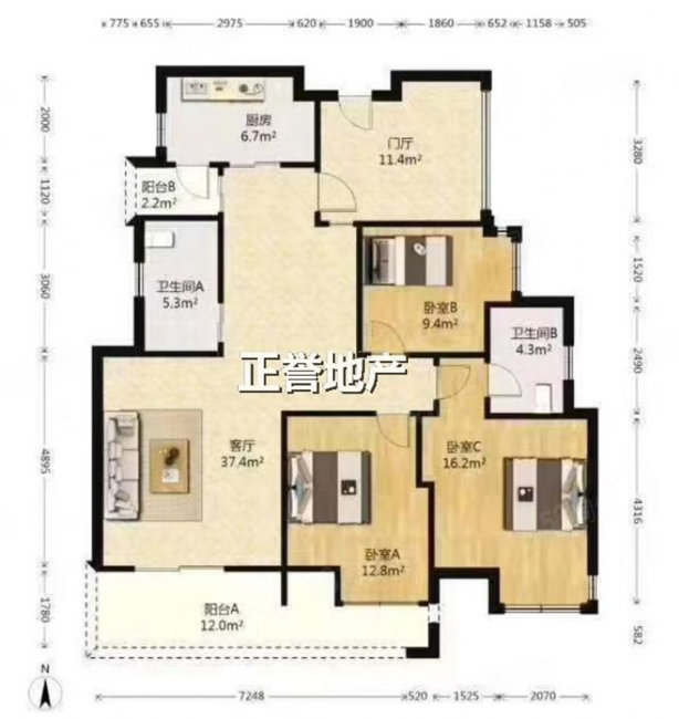 恒大天府半岛(一期)3室2厅2卫127.8㎡西南175万