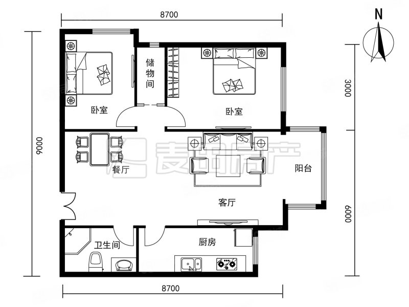 远洋山水(北区)2室2厅1卫94.4㎡东北599万