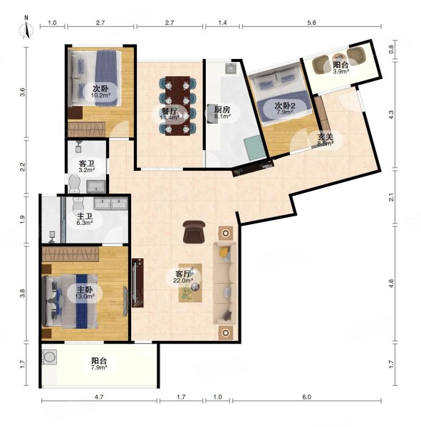 滨江嘉苑3室2厅2卫150.72㎡南北190万