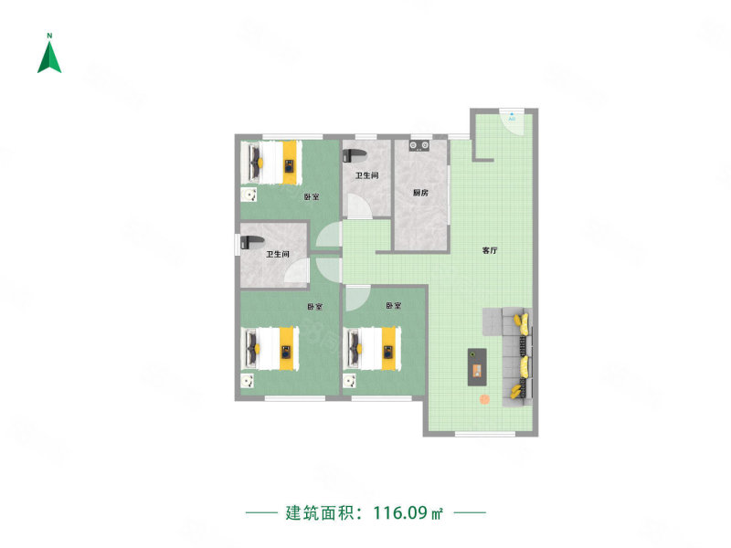 中海城和颂3室2厅2卫117㎡南北110万