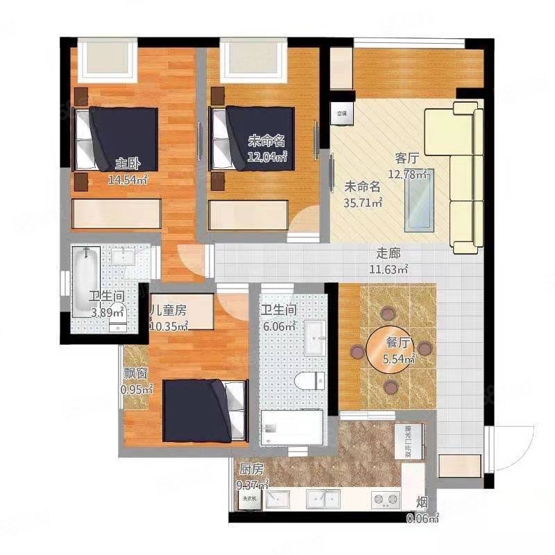 远达御景3室2厅2卫98㎡南北86.8万