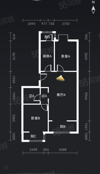 京旺家园四区2室1厅1卫89㎡南315万