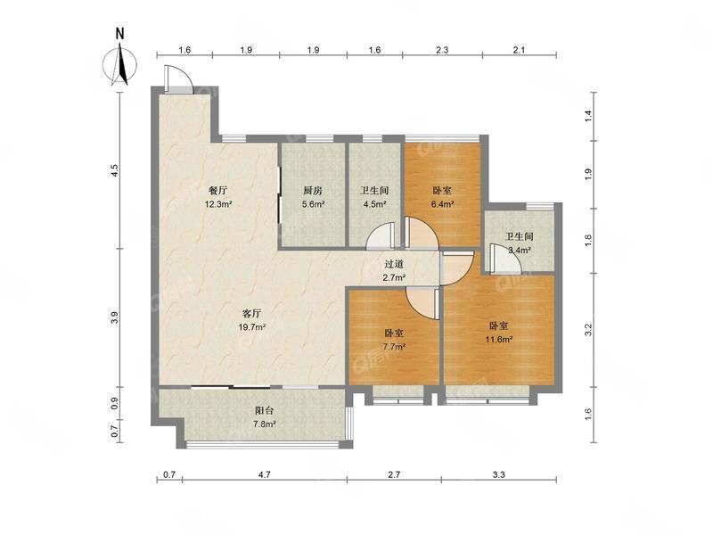 碧桂园中堂3室2厅2卫103.74㎡南北210万