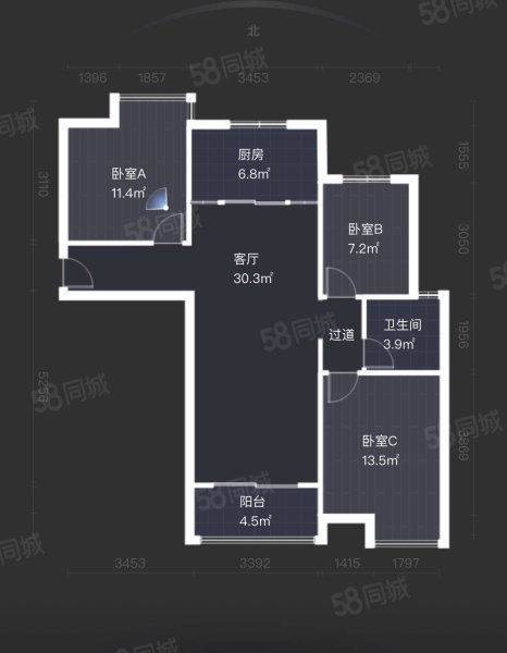 金信融城3室2厅1卫111.02㎡南北112万