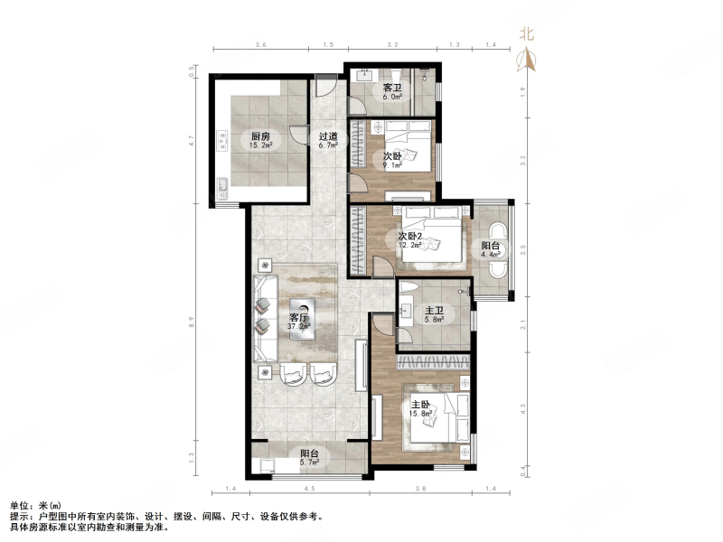 舜华园3室2厅2卫154㎡南北378万