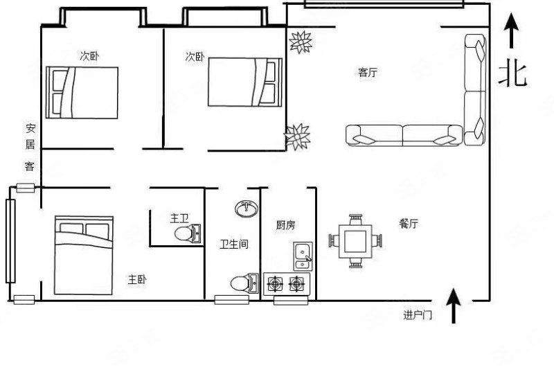 新河湾三区3室2厅2卫130㎡南北93万