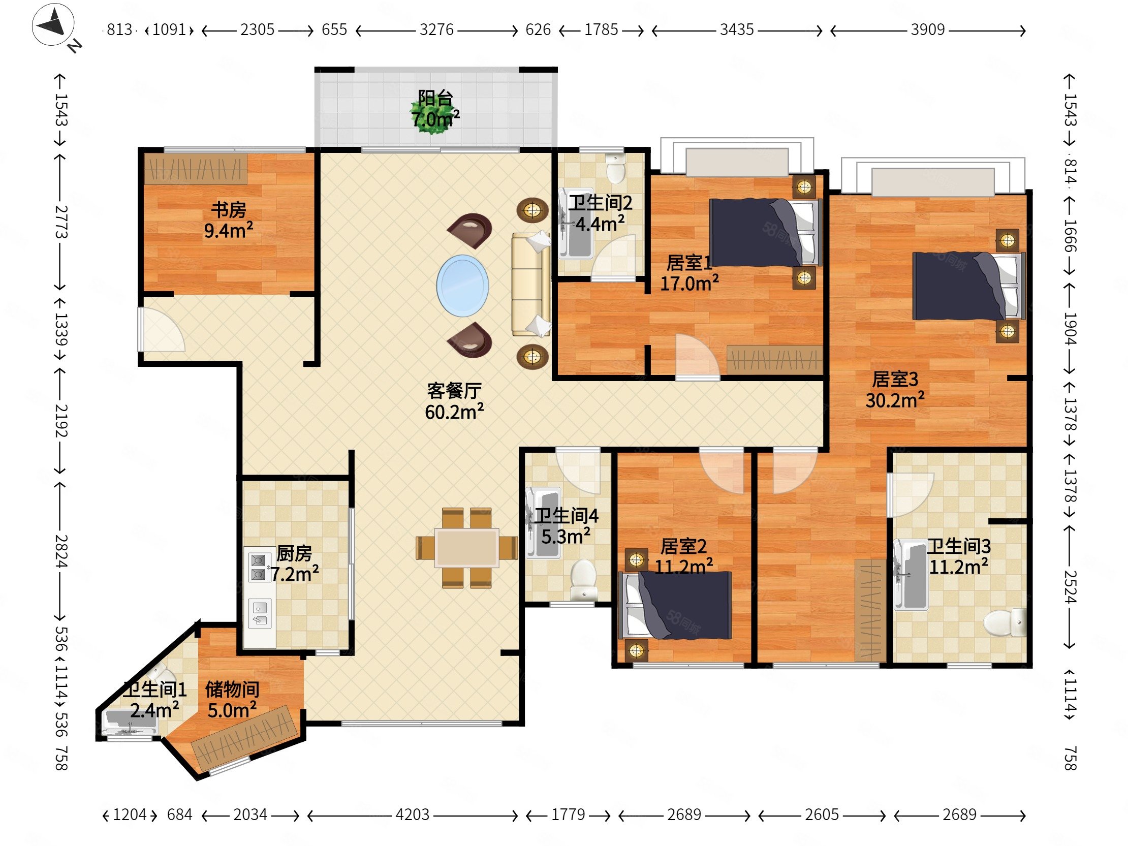 【10图】宝能公馆精装大5房,南北通,采光通风好,宝能城市公馆-深圳58