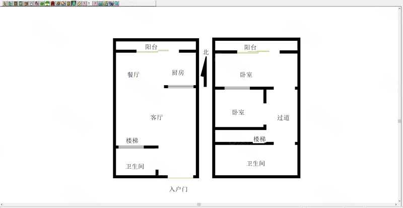 九龙城2室2厅2卫55.22㎡北378万