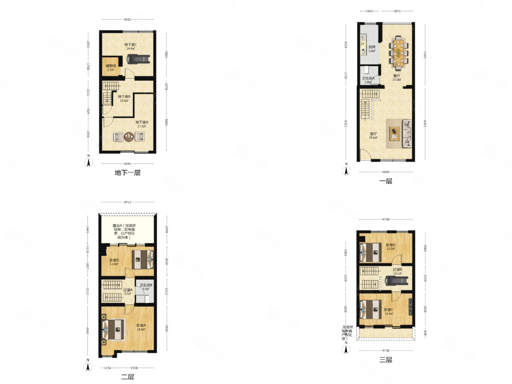 聽濤雅苑(別墅)4室2廳2衛(wèi)225.69㎡南北660萬