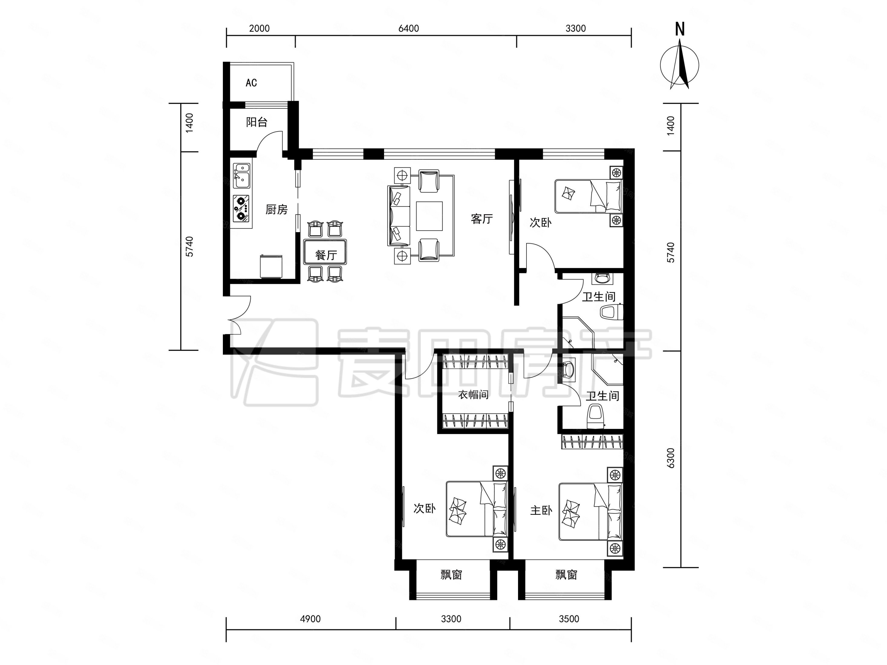润泽公馆3室2厅2卫145㎡南北1400万