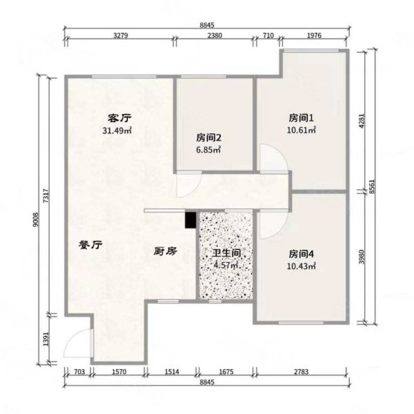 保利城3室2厅1卫88㎡南北75.8万