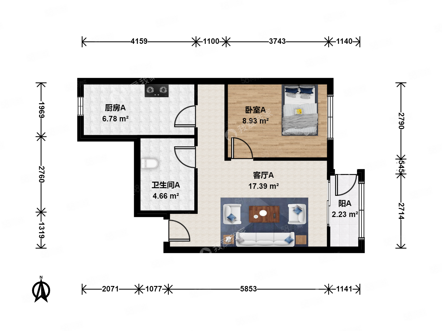 富貴園(四區(qū))1室1廳1衛(wèi)57.74㎡東西620萬