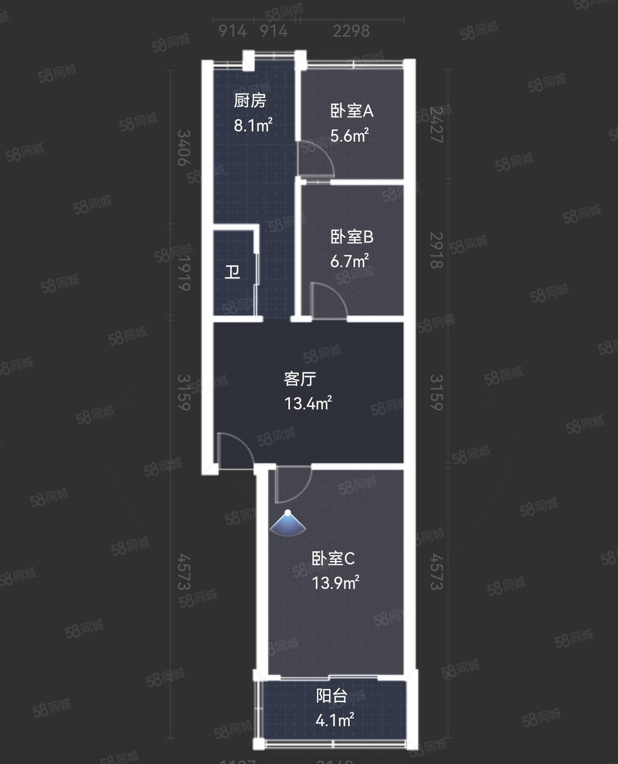 二七北路638-660号小区3室1厅1卫61.44㎡南北59万