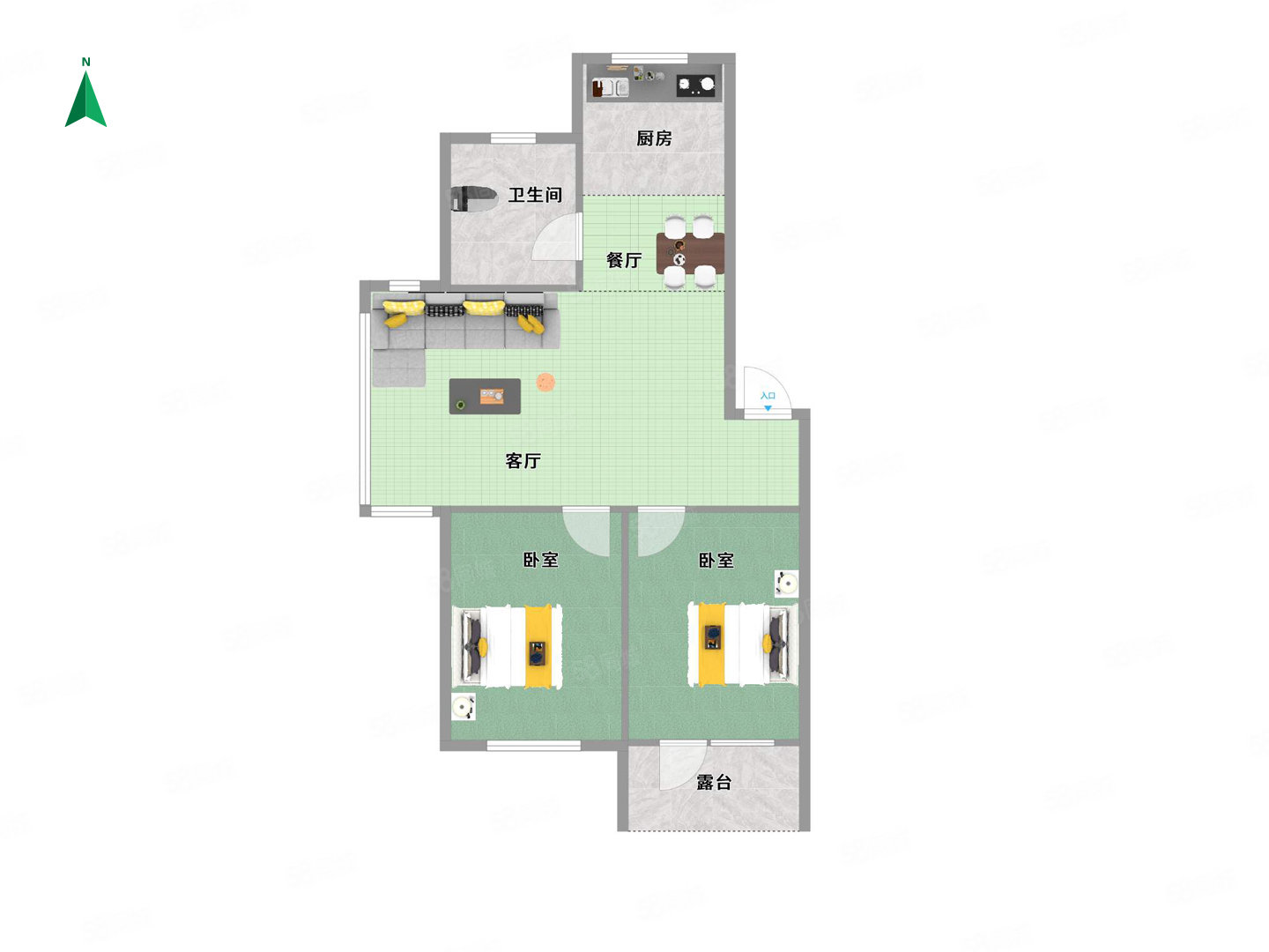 鑫丰中心里2室1厅1卫91.38㎡南北113万