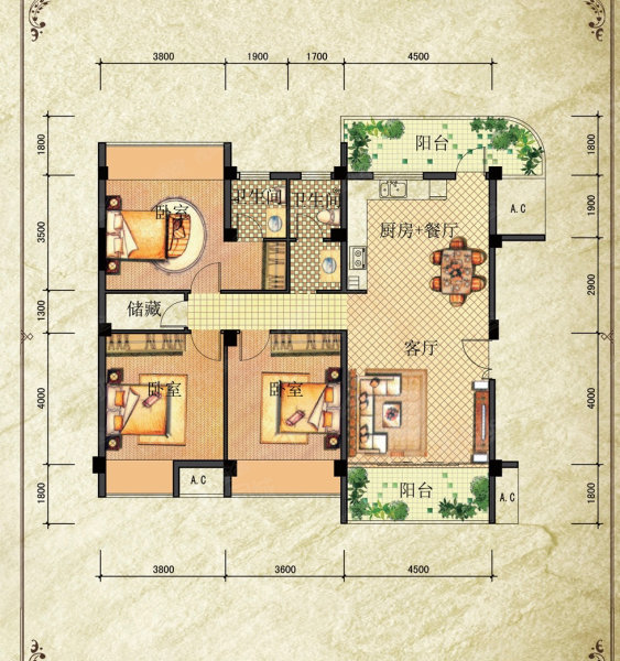 竣为景观3603室2厅2卫107㎡南北78万