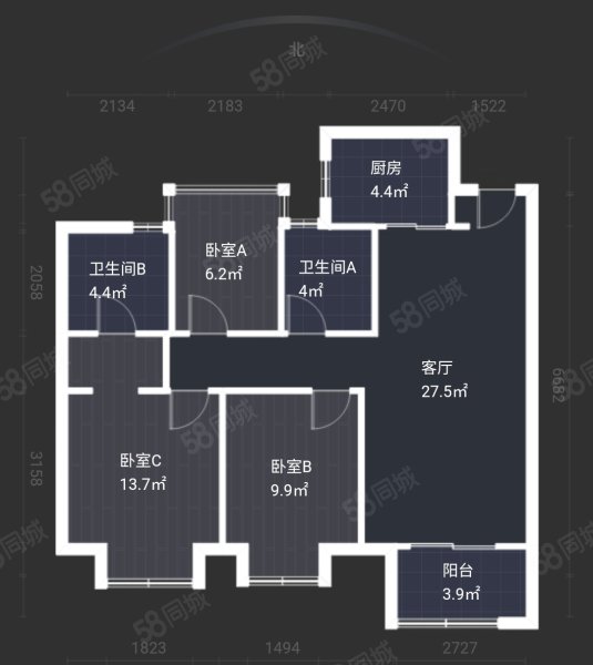 阳光城悦澜府3室2厅2卫96.83㎡南北230万