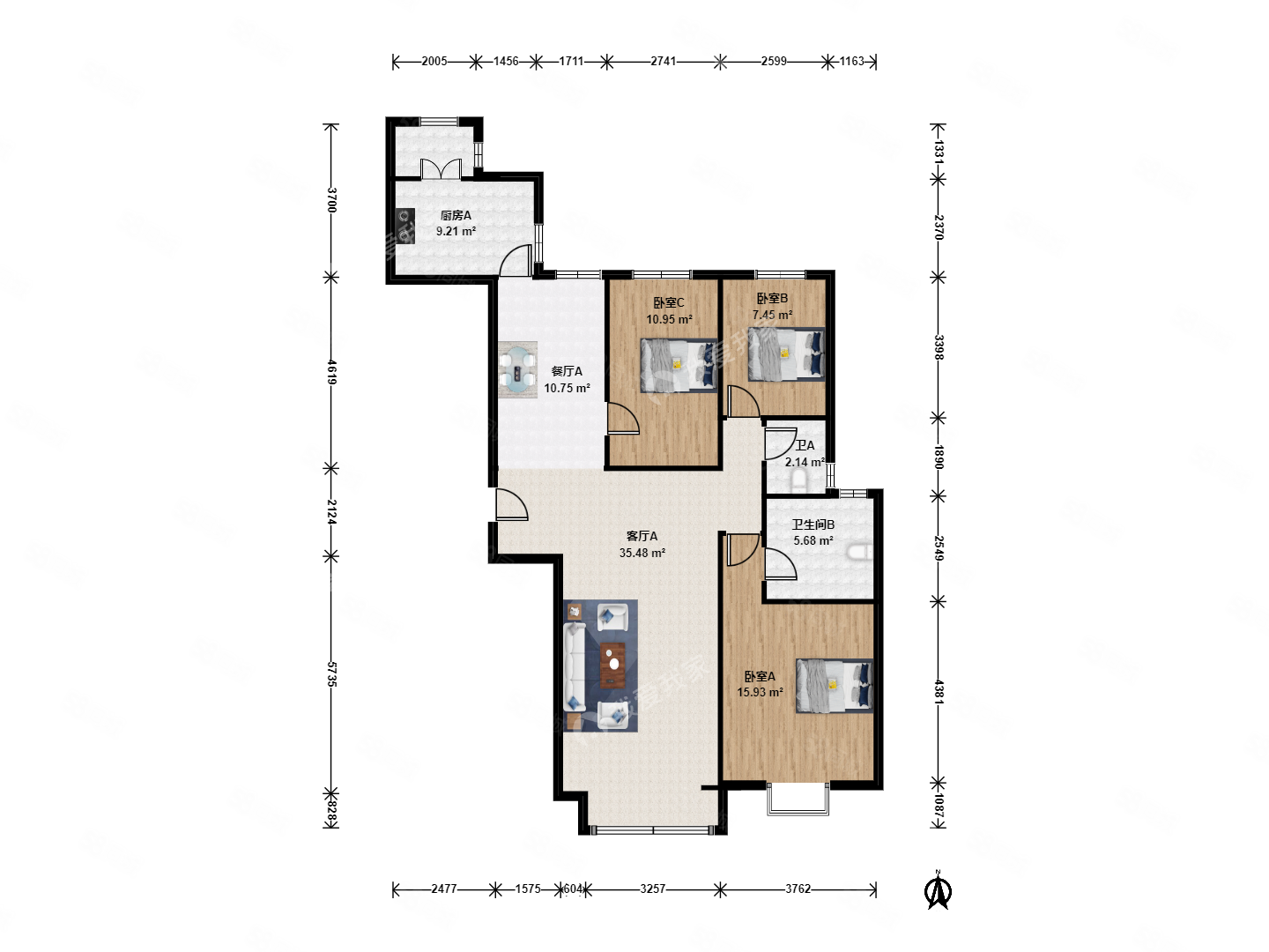 融科鈞廷3室2廳2衛(wèi)139.63㎡南北470萬