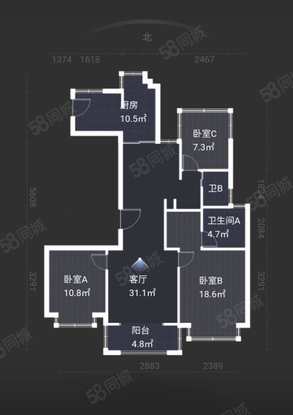 中国铁建青秀澜湾3室2厅2卫119.03㎡南345万