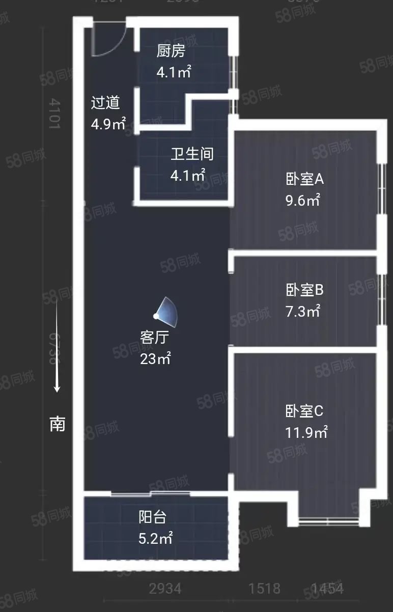 九坤新城壹号御府3室2厅1卫94.32㎡南北69.3万