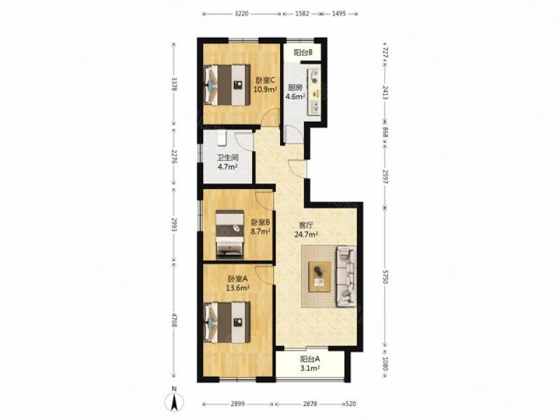 南海家园三里3室2厅1卫99㎡南北460万