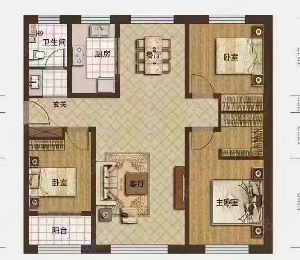 淄江花园(北二区)3室2厅1卫118㎡南北136万