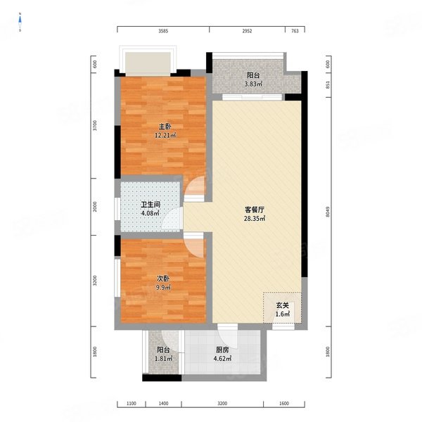 汉正街上城2室2厅1卫88㎡南北25万