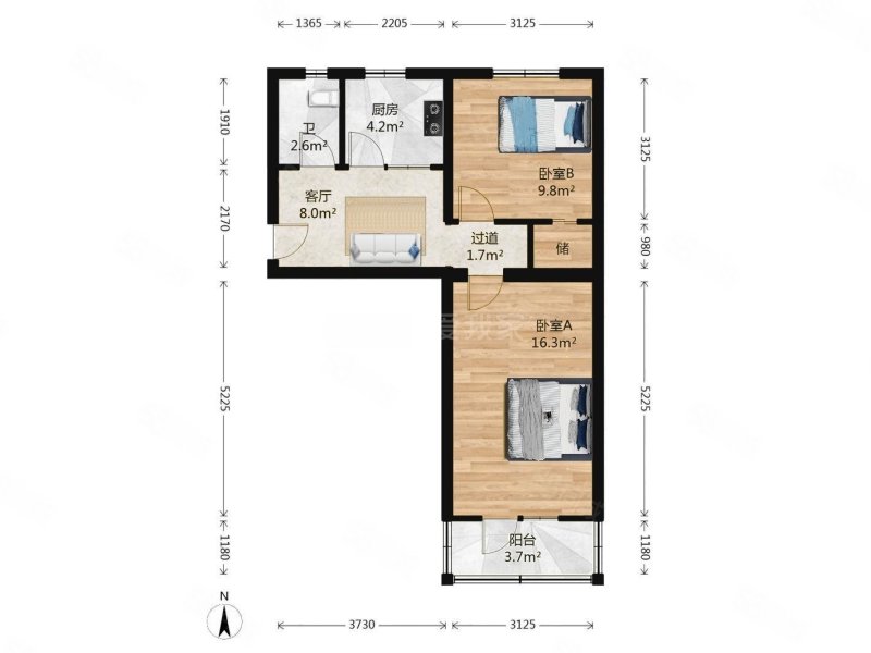 左家庄南里2室1厅1卫60.55㎡南北449万