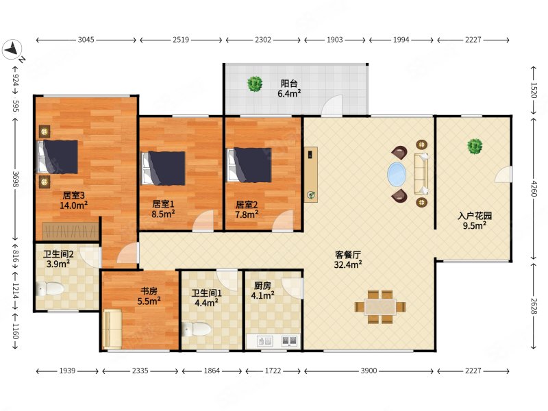 润恒尚园4室2厅2卫105.03㎡西南799万