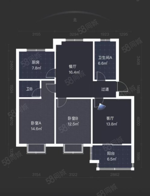 梁林帆影庄3室2厅2卫101㎡南北96万