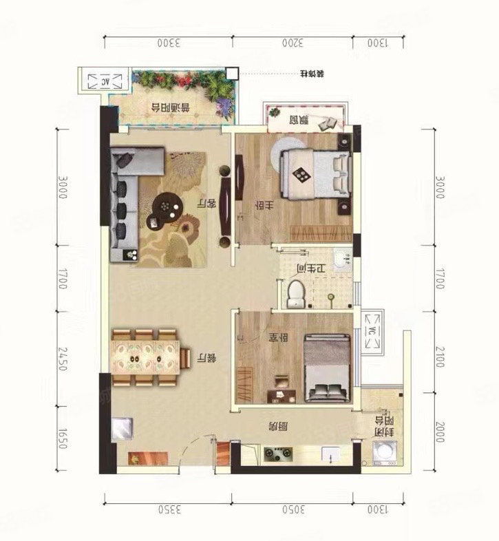 鑫邦华府2室1厅1卫80.37㎡南北85万