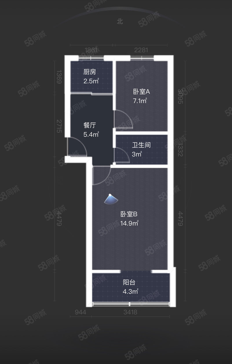 钱南小区(369弄)2室1厅1卫46.01㎡南北99万