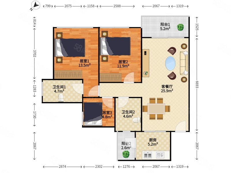 前城滨海花园3室2厅2卫87.63㎡南788万