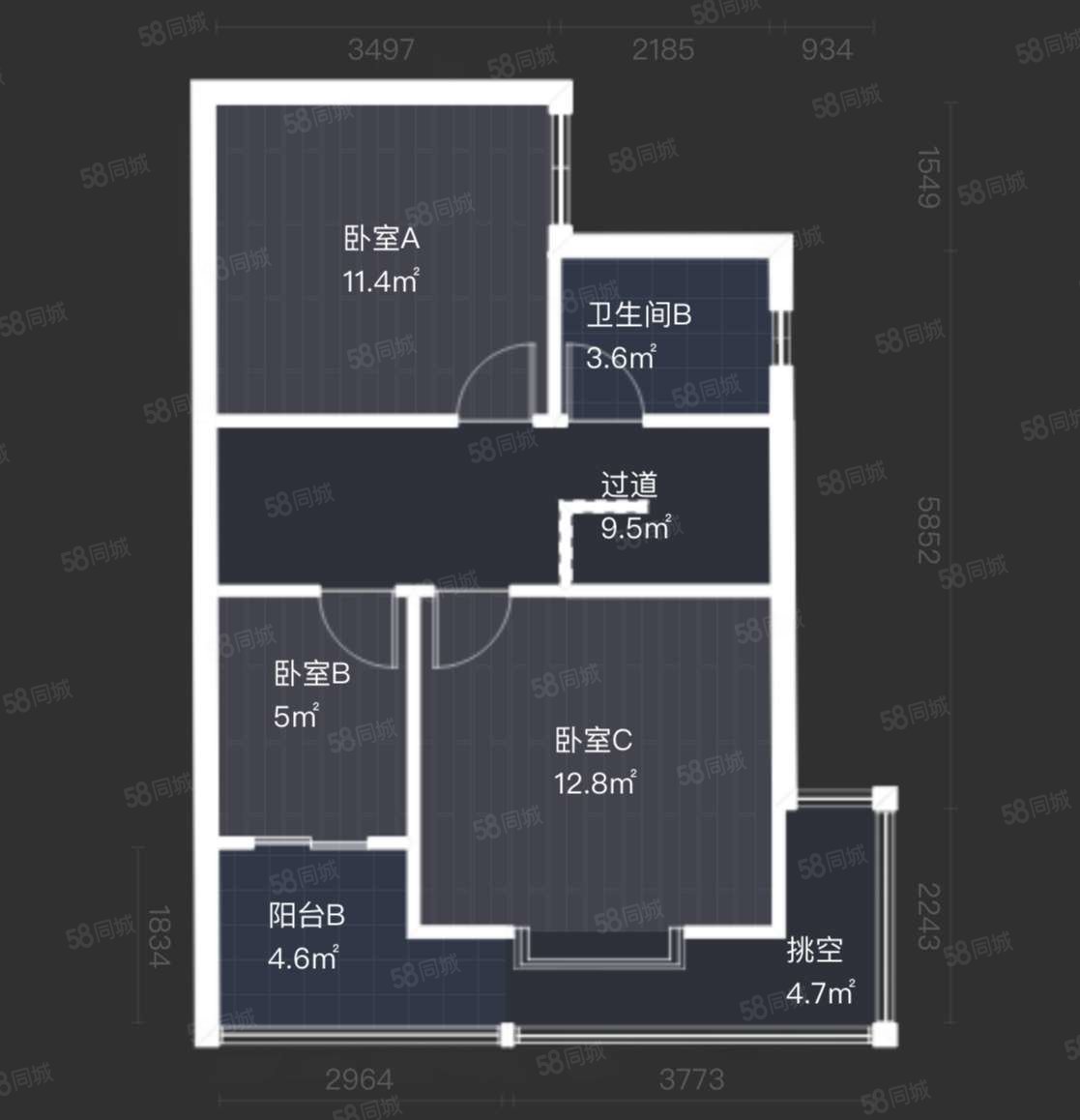 渭城风景3室1厅2卫62.32㎡南65万